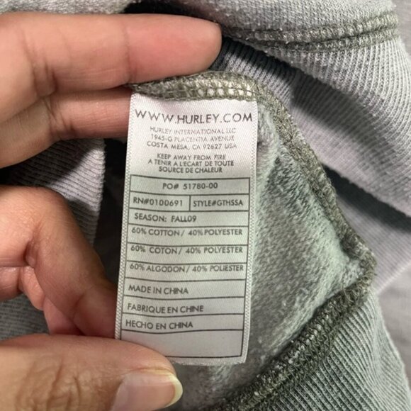 Hurley Grey Deep V-Neck Hoodie Sweatshirt (Size L) - Picture 7 of 15